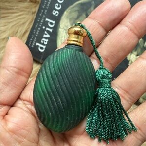 Antique Green Glass Oval Perfume Bottle with Tassel